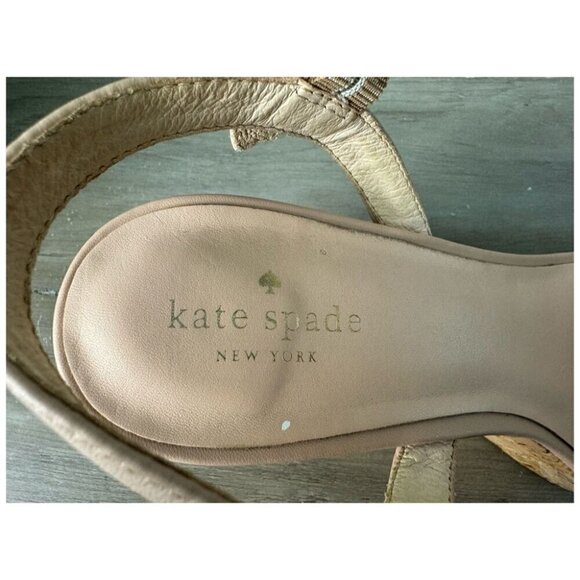 KATE SPADE NY Tomas NEW Leather Platform Wedge Sandal Strappy Nude Womens Sz 10M - Picture 4 of 13